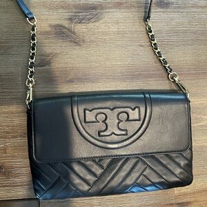 Tory Burch Black Leather Chain Strap Bag